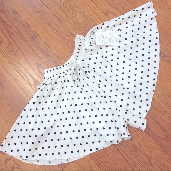 White Black Polka Dots Chiffon Pull On Short / Mini Skirt - Picture 12 of 15
